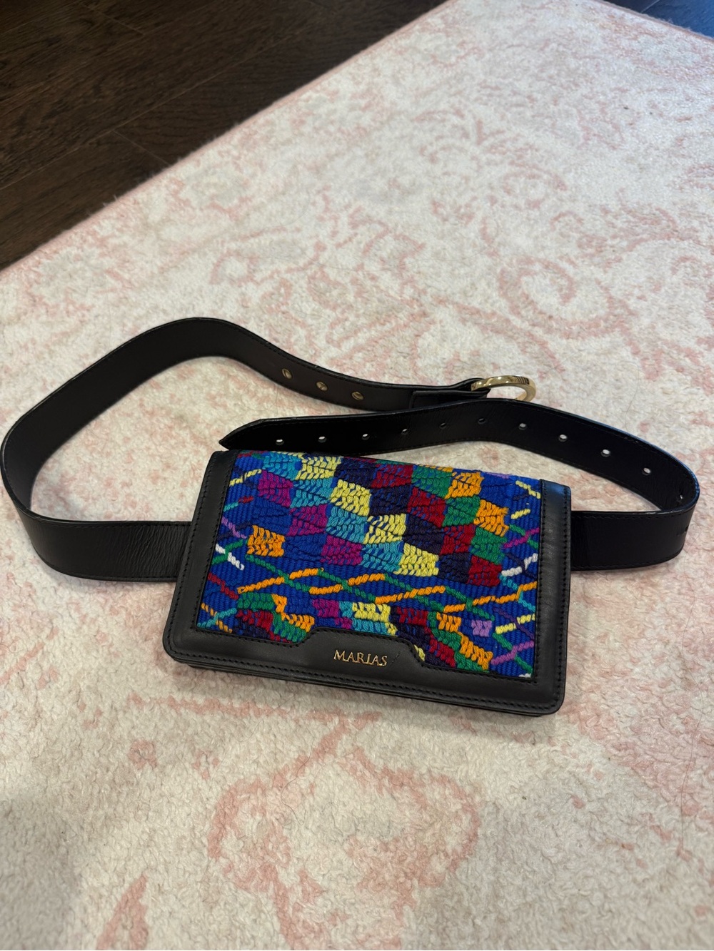 Multicolor Embroidered Leather Belt Bag